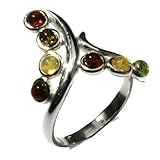 Multicolor Amber Sterling Silver Tiny Stones Twig Ring