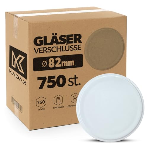 KADAX 750er Set Schraubdeckel TO82 ⌀ 82mm Weiß – Twist-Off Ersatzdeckel für 235-900ml Einmach- & Marmeladengläser | Luftdicht & Spülmaschinenfest