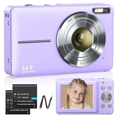 Digitalkamera Fotokamera 1080P 44MP Fotoapparat 16X Digitalzoom mit Akkus Digitalkamera für Kinder Jugendliche Student Anfänger Lila