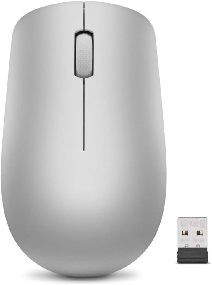 Lenovo 530 Wireless Mouse, Ambidextrous Design, Nano USB Connection, Compatible with Windows Laptops and PCs - Platinum Grey