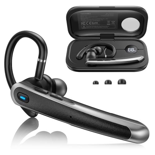 TECKNET Bluetooth Earpiece, Bluetooth 5.4 Wireless Headset with Dual Mic ENC Noise Cancelling & Mute, Real-Time AI Translation, 56H LED Charging Case, Single-Ear Headset for Business, Travel, Truckers