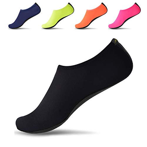 JACKSHIBO Men Women Quick-Dry Water Skin Shoes Aqua Socks Water Sports Swim Surf Yoga Exercice Beach Black 5.5-6.5 M US Women/4-5 M US Men