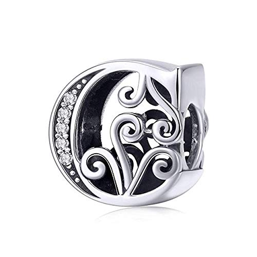 Genuine 925 Sterling Silver Initial A-Z Alphabet Bead 26 Letter Charms for Pandora Bracelet Jewellery (C)
