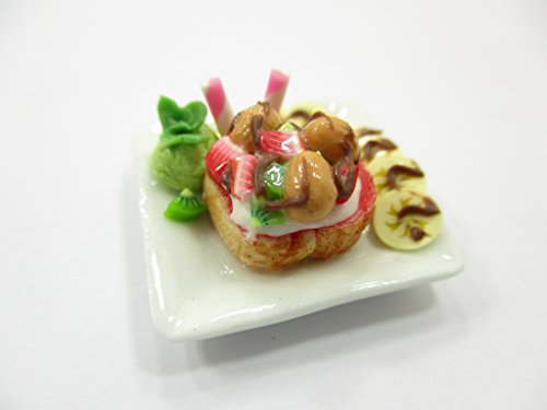 Dollhouse Miniatures Food Honey Toast Fruit Topping Dessert Ceramic Plate 14156