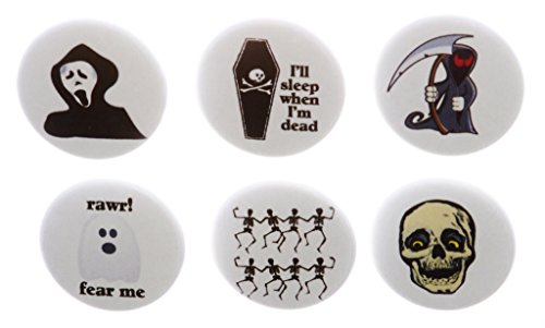 Set 6 Creepy Ghost Skeleton Grim Reaper Halloween 1.25" Pinback Buttons Pins