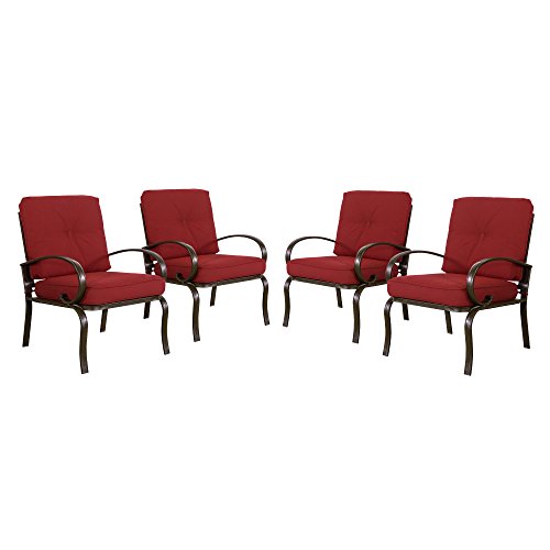 Cloud Mountain Set of 4 Patio Club Chairs Outdoor Patio Dining Chairs Wrought Iron Set Garden Dining Seating Chair, Brick Red Cushions