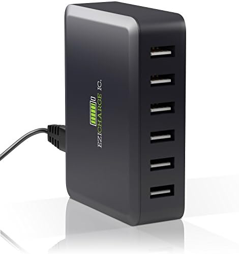 Ezisoul Multi Port USB Charger Provides High Power 60W, 12A Rapid Charger For Travel, Home, Office – iPhone, iPad, Galaxy, Android and More– 6 Port, Portable, Reliable and Safe. with Bonus 3 – Way Cable Free