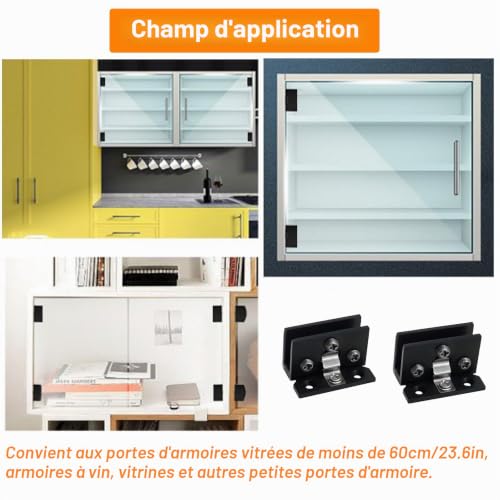 Glass Cabinet Door Hinge 4pcs Wine Cabinet Clamp Display Door Hinge, Matte Black Zinc Alloy, No Hole To Drill
