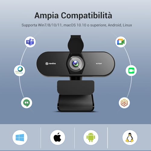 N newline 4K Webcam PC with 2 Microphones, Full HD 1080P@60FPS, Autofocus PDAF+CDAF, 12MP, Clear Stereo Sound, Auto Light Correction, USB Plug & Play, PC Camera for Windows MacOS