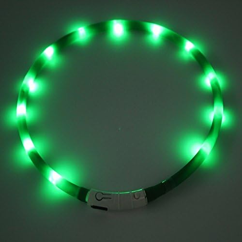 EASYDOG LED Dog/Cat Collar, USB Rechargeable, Adjustable Silicone Flashing Necklace, Improved Dog Visibility &amp; Safety (Green)