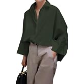 UOOZEE Womens Button Down Shirt Casual 3/4 Sleeve Loose Fit Collared Work Blouse Tops