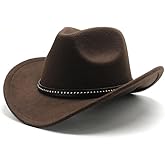 Classic Cowboy Hat, Wide Brim Western Felt Cowboy Hat For Men and Women, Party Hat Photo Prop (Coffee)