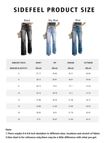 Sidefeel Women's Wide Leg Jeans - Stretchy Boyfriend Style Baggy Denim Pants