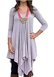 Womens Asymmetrical Casual Feminine Long Sleeve Tunic Shirt Dress (Asian Size M(US S ), Purple)