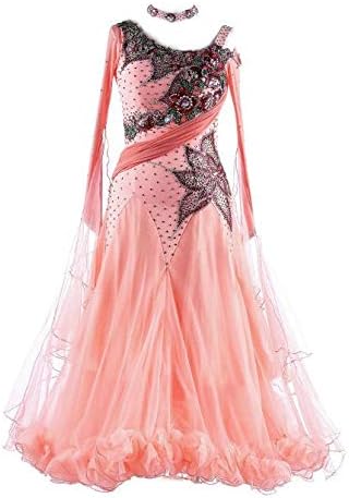 Garudaサイズメイド セミオーダー高級ドレス レディース社交ダンス衣装競技ワンピース モダン いよいよ人気ブランド キラキラ作り花柄 ゴージャスワルツドレス 品番1452