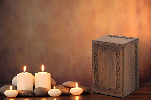 Enshrined Memorials Cremation Urn for Funeral by Hephaestus Series Large Human Adult Handcrafted Solid Wood Quality Affordable Ashes in Velvet Bag Engraving Design
