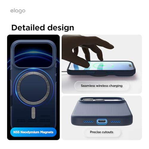 elago iPhone 17 Pro (6.3") Liquid Silicone Magnetic Case - MagSafe Compatible, Shockproof, Slim, Soft-Touch Finish (Indigo Jeans)