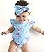 Baby Girls' Full Flower Print Buttons Ruffles Romper Bodysuit with Headband (90(12-18M), Blue(with headband))