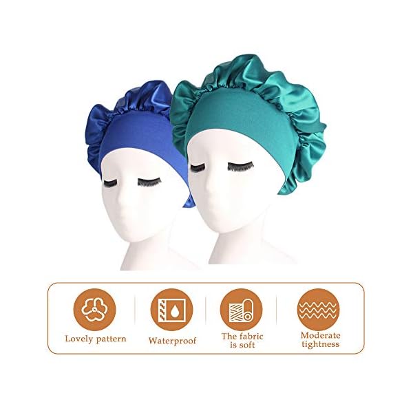Cyleibe-2pcs-Satin-Bonnet-Cap-Hair-Bonnet-for-Women-Sleeping-Satin-Night-Sleep-Caps-Women-Girls-Knitted-Elastic-Wide-Band-Shower-Cap-for-Home-Use-Hair-Salon-Hair-Loss-Royal-Blue-Teal Cyleibe 2pcs Satin Bonnet Cap, Hair Bonnet for Women Sleeping, Satin Night Sleep Caps, Women Girls Knitted Elastic Wide…
