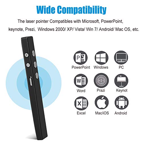 Wireless Presenter Rechargeable,Promi Presentation Remote with Red Light, Volume Control - 2.4GHz PowerPoint Clicker for Classroom, Lecture Hall, Conference Room, Exhibition Hall, etc.(Black)