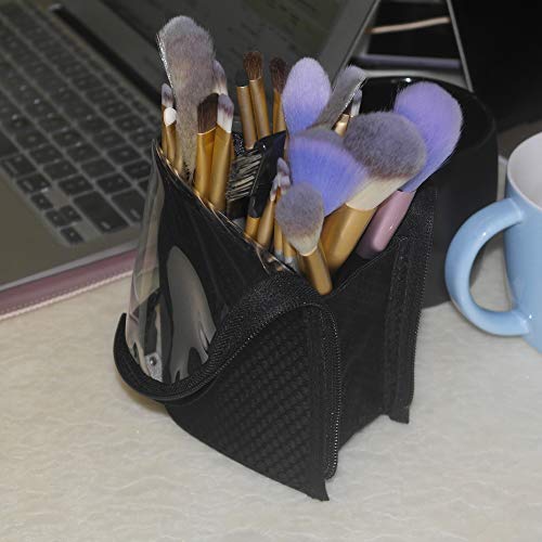Black Travel Makeup Brush Holder, ANEMEL Pencil Pen Case Organizer Bag Clear Plastic Cosmetic Zipper Pouch Portable Waterproof Dust-Free Stand-Up Small Toiletry Stationery Bag with Divider 7 Black Travel Makeup Brush Holder, ANEMEL Pencil Pen Case Organizer Bag Clear Plastic Cosmetic Zipper Pouch Portable Waterproof Dust-Free Stand-Up Small Toiletry Stationery Bag with Divider