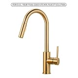 Gold Kitchen Faucet with Pull Down Sprayer, Kitchen Faucet Sink Faucet with Pull Out Sprayer, Single Hole and 3 Hole Deck Mount, Single Handle Copper Kitchen Faucets, Champagne Bronze, FORIOUS