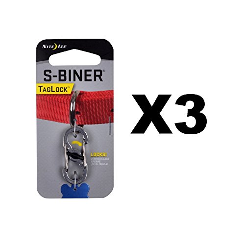 Nite Ize S-Biner TagLock Stainless Steel Locking Biner for Dog Collar (3-Pack)