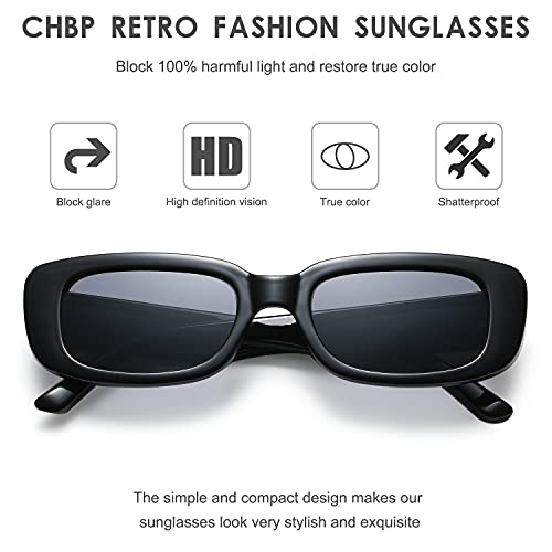 CHBP Retro Rectangle Sunglasses Womens Men Trendy Vintage Narrow Polarized UV Protection 90s Sunglasses For Women -3 Pack