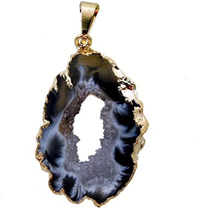 Rock Paradise Beautiful Natural Agate Slice Druzy Pendant with Gold Plated Edge AM8B7-03