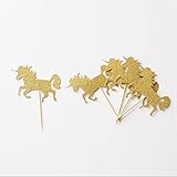 Astra Gourmet 25 Pack Gold Glitter Unicorn Cupcake Toppers Food Picks - Baby Shower Kids' Birthday Party Decors