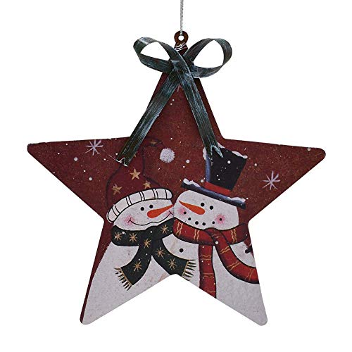 Grace Home Rustic Snowman Pattern Traditional Christmas Tree Ornaments Metal Star, Set of 2, 5.6''LX6''H Rustic Christmas Wall Door Decor Christmas Tree Ornament Xmas Holiday Party Decor