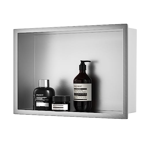 Bernkot Wall Mounted Shower Niche Stainless Steel 45 x 30 x 10 cm Wall Mounted Niche Bathroom Shelf Brushed Silver