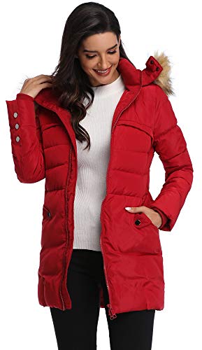 Obosoyo Women's Hooded Thickened Long Down Jacket Winter Down Parka Puffer Jacket (WineRed, M) - Thumbnail 4