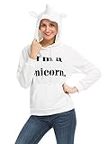 Persun Women's Cute White Letter Print Long Sleeve Unicorn Hoodie Sweatshirt,Medium