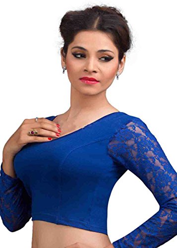 Royal Blue Cotton Lycra Long Sleeve Strechable Ready-made Saree Blouse Choli - Image 3