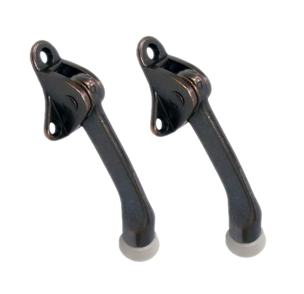 QCAA Heavy Duty Kickdown Door Holder, 4", Zinc Die Cast, Antique Copper, 2 Pack, Made in Taiwan