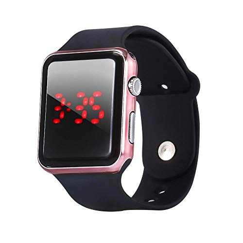 Digital Smart Watch for Men Women and Kids with LED Screen Luminous Large Face for Sports in Black Silicone Band Fashionable Design (Rose Gold)