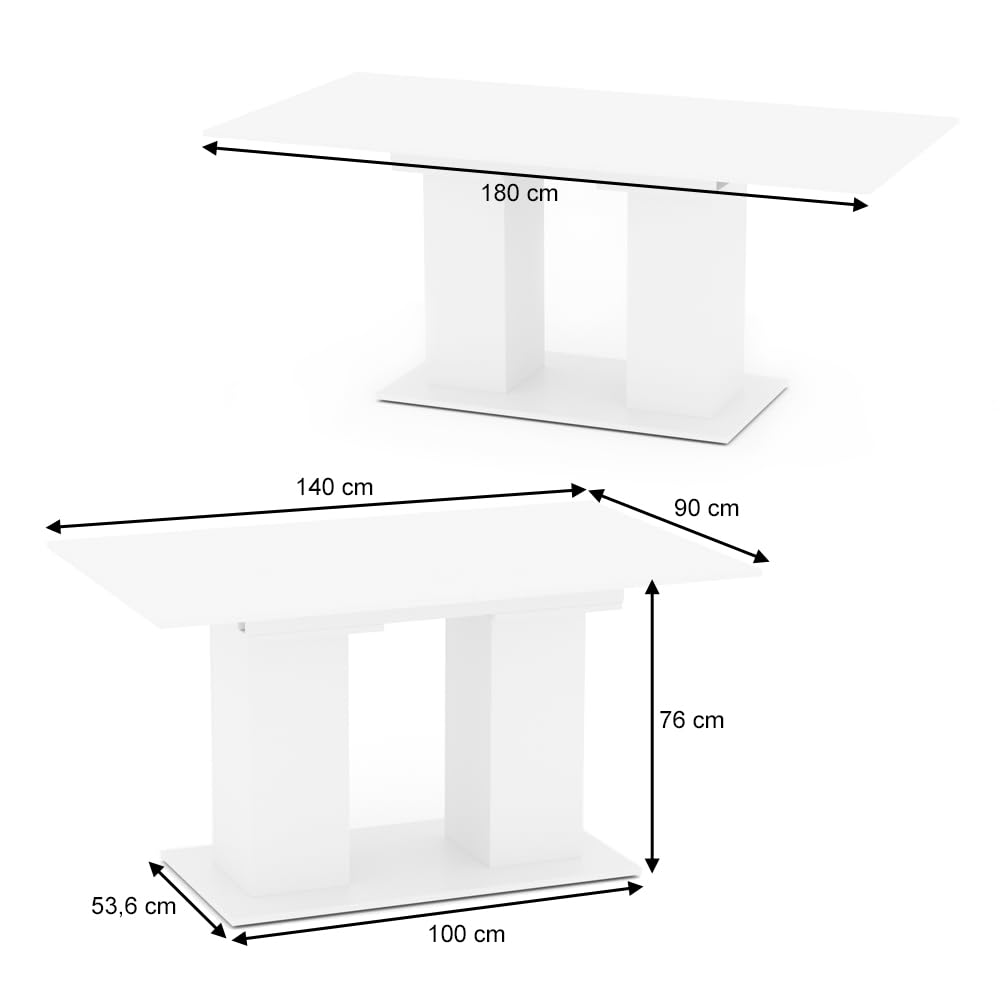 Vicco Esstisch Dix, Weiß, 140 x 90 cm, mit klappbarer Tischplatte und ausziehbarem Gestell 3