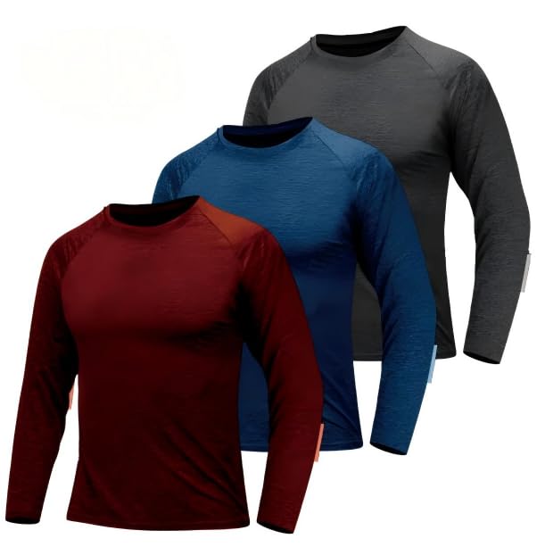 Boyzn Men's 3 Pack Long Sleeve Dry Fit T Shirts Hiking Fishing Workout Work Sun UPF 50 Wicking Running Tee Gym Workout Shirt for Running 3P01-Black/Navy/Red-M Image