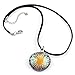 Chuvora Hand Blown Venetian Murano Glass Blue with Yellow Flower Pendant Necklace, 18-20 inches