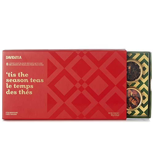 DAVIDsTEA 'Tis the Season Teas 8 Tea Sampler, Loose Leaf Tea Gift Set, Assortment of 8 Holiday Teas and Infusions, 78 Grams / 2.8 Ounces