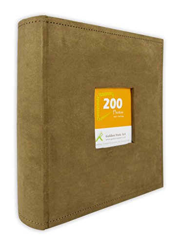 Golden State Art, Photo Album Brown Suede Cover, Holds 200 4x6 Pictures