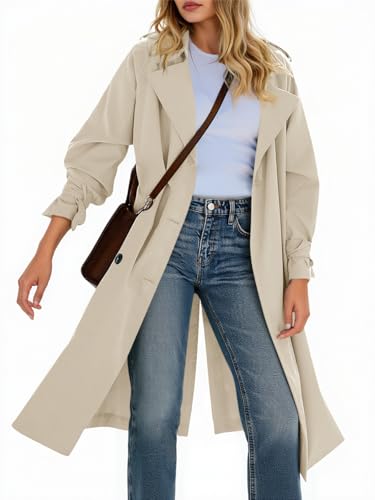 Tankaneo Womens Long Trench Coat Double Breasted
