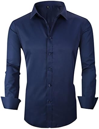 Taobian Mens Casual Business Slim Fit Button Down Dress Shirt Long Sleeve Shirts 1# Dark Blue US Medium(Asian Tag 3X-Large)