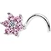Body Candy Stainless Steel Pink Clear Accent Flower Left Nose Screw 18 Gauge 1/4