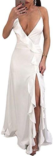 Cutedi Womens Sexy Spaghetti Strap Sleeveless V Neck Criss Cross Backless Side Split Long Maxi Dress Evening Gown