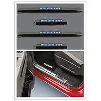 Highitem 4PCS Silver Interior Door Sill Entry Guard Scuff Plate Stainless Steel Led Light for 2011-2018 Dodge RAM 1500 2500 3500