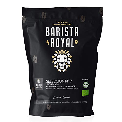 BARISTA ROYAL Bio Espressobohnen 500g "Seleccion No.7" | Frische Kaffeebohnen direkt aus Papua Neuguinea & Honduras | 100% Arabica Espresso ganze Bohnen | Ideal für Vollautomat und Siebträger