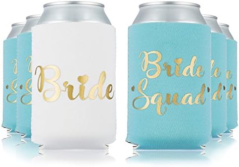 12pc Set Bride Squad &amp; Bride Favor Drink Wedding Coozies for Bachelorette Party Bridal Showers &amp; Weddings - 4mm Bottle Cooler Sleeves aka Can Coozie Full Set aka Beverage Insulators (12pc Set)