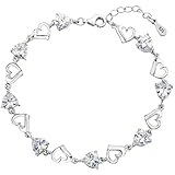 EleQueen 925 Sterling Silver CZ Love Heart of Ocean Titanic Inspired Tennis Bracelet, 7.1